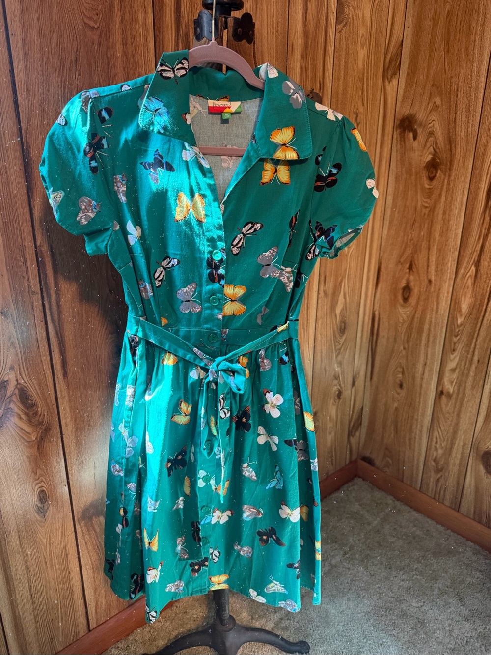 Modcloth Green  Butterfly-Print Midi Dress